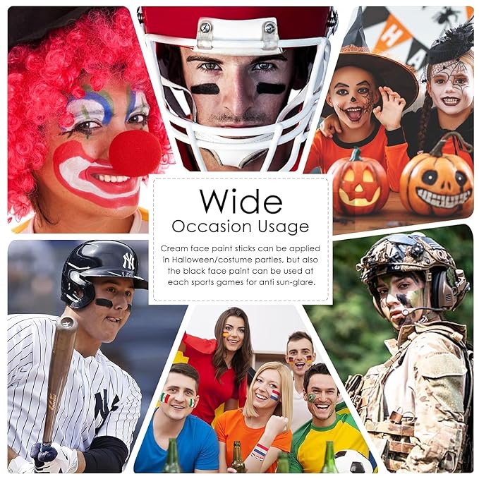 3 Colors Red Black Green Body Paint Sticks, Eye Black Baseball Sticks for Baseball/Football/Halloween/Costume Parties Accessories Vampire/Witch/Clown Makeup Face & Body Paint