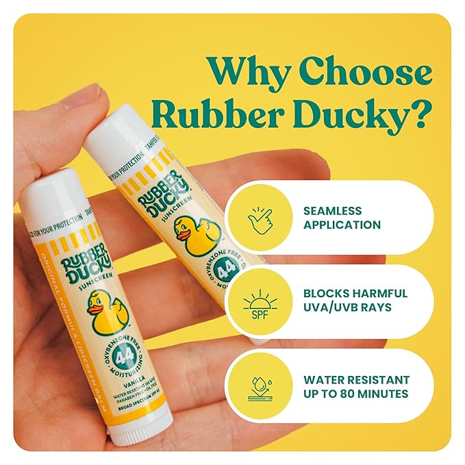 Rubber Ducky | Lip Balm with SPF 44, Water Resistant Sunscreen Lip Balm | Vegan, Untinted, Vanilla Flavor, with Vitamin E | All Season - Broad Spectrum Sunscreen for Lips