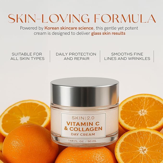 Vitamin C & Collagen Daily Face Moisturizer - Dermatologist Tested, Skin Tightening, Brightening - Anti-Aging, Clean Beauty, Cruelty-Free Korean Skincare, All Skin Types - 1.69 Fl oz (2-Pack)