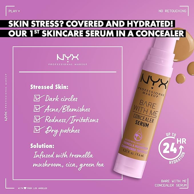 NYX PROFESSIONAL MAKEUP Bare With Me Concealer Serum, Concealer Makeup For Up To 24Hr Hydration - Vanilla