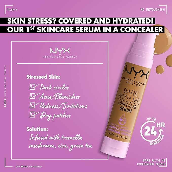 NYX PROFESSIONAL MAKEUP Bare With Me Concealer Serum, Concealer Makeup For Up To 24Hr Hydration - Light