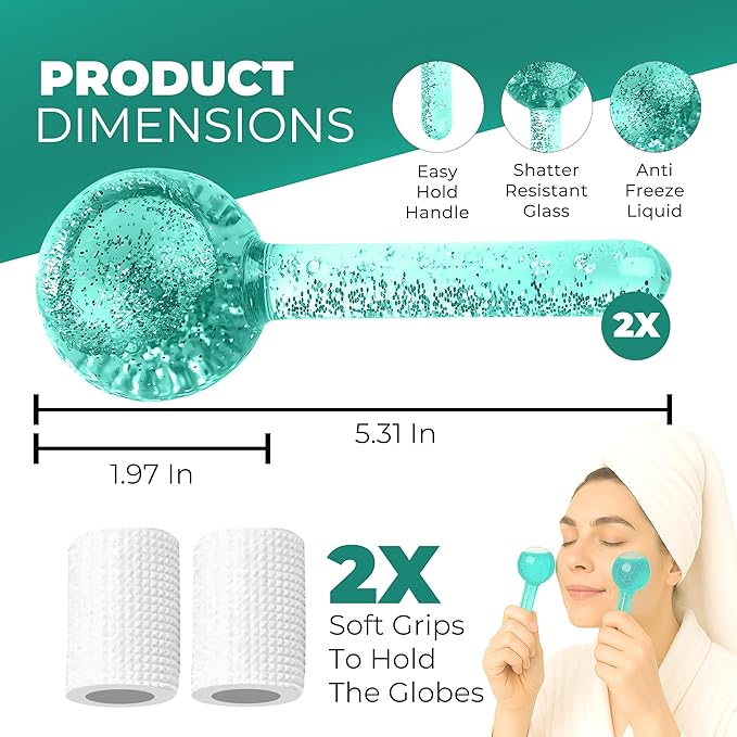 Ice Globes for Face 2Pcs – Enhancing Daily Beauty with Ice Globes for Facials, Skin Tightening & Anti-Aging – Perfect Facial Ice Globes for Puffiness & Wrinkles of Face, Neck & Eyes – Teal