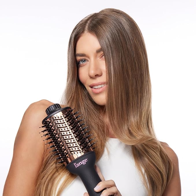 L'ANGE HAIR Le Volume 2-in-1 Titanium Blow Dryer Brush | Hot Air Brush for Hair Drying & Styling | Ionic Oval Barrel for Smooth, Frizz-Free Volume | (Black – 75mm)