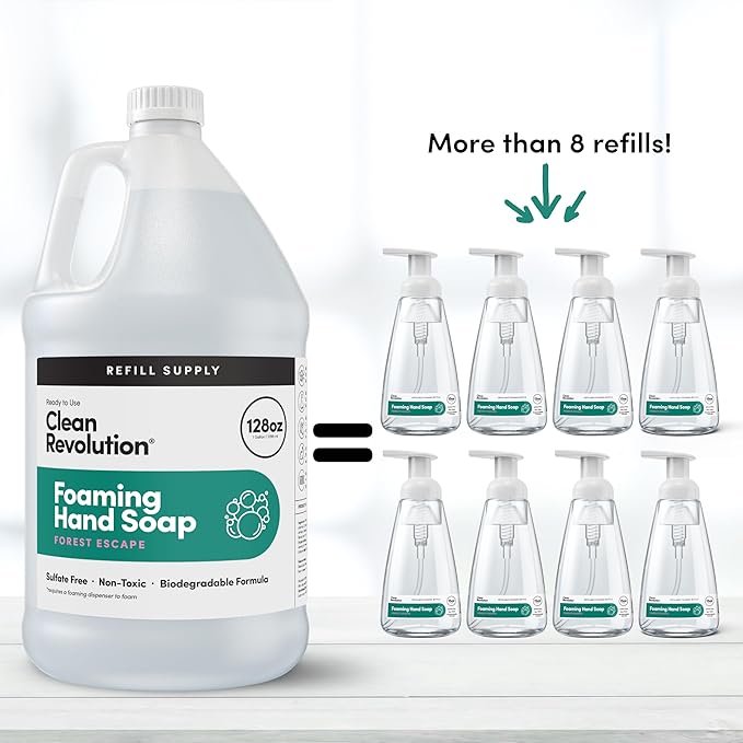 Clean Revolution Foaming Hand Soap Refill Supply Container, Ready to Use Formula, Gluten Free,Forest Escape Fragrance, 128 Fl. Oz, 4 Pack