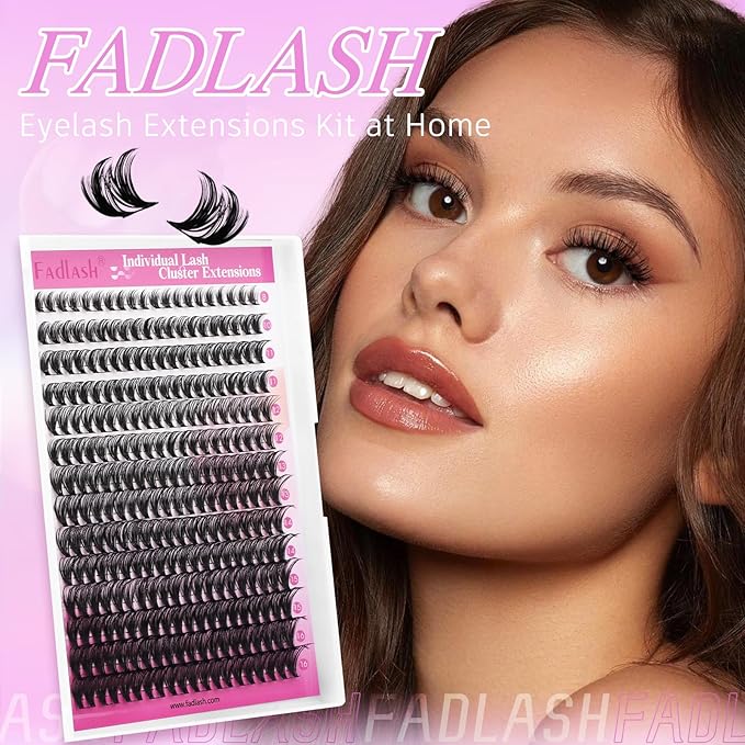 FADLASH Lash Clusters Wispy Eyelash Clusters 40D Natural Individual Lashes 8-16 mm and Waterproof Cluster Eyelash Extensions with Soft Thin Band