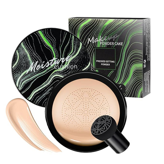 Air Cushion CC Cream Foundation - Mushroom Head BB Cream Concealer Makeup Base Moisturizing & Long-Lasting for All Skin Types and Even Color Correcting (Ivory)