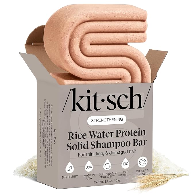 Kitsch Rice Water Shampoo Bar for Hair Growth – Strengthening Hair Shampoo for Men and Women – Reduce Breakage, Boosts Shine – Paraben, Silicone & Sulfate-Free, Vegan Hair Care - 3.2 oz