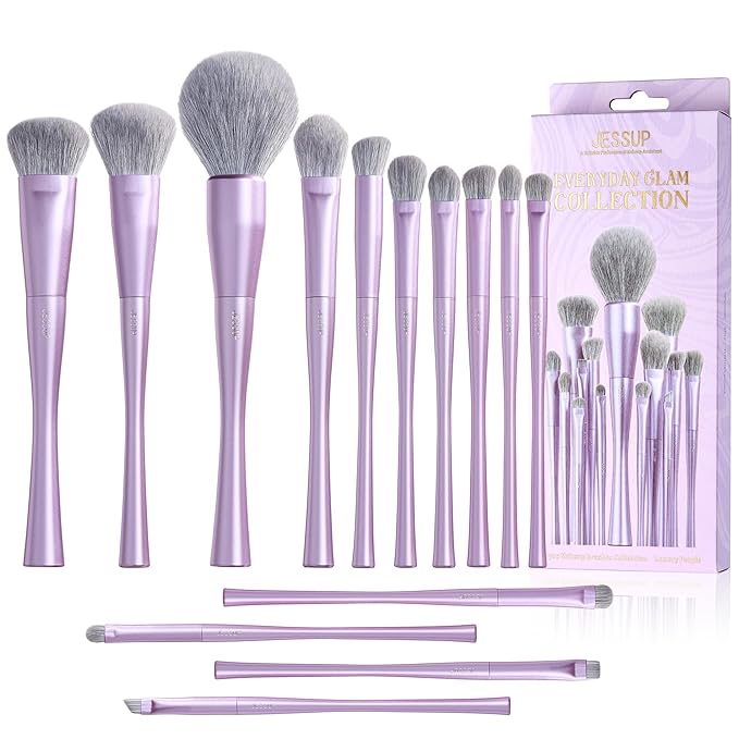 Jessup Makeup Brushes Set Professional 14pcs Vegan Make Up Brushes, Foundation Eyeshadow Concealer Contour Powder Blush Blending Eyeliner Brush, Premium Synthetic Fiber, Luxury Purple T512