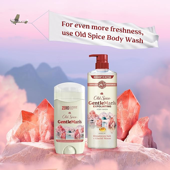 Old Spice GentleMan's Aluminum Free Dry Feel Deodorant for Men, 24/7 Lasting Freshness, Gentle on Skin with Skin Conditioners, Himalayan Sea Salt + Glacier Water Scent, 3.0 oz (Pack of 3)