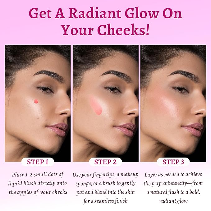 UCANBE 3PCS Liquid Blush Set – Dewy Cream Blush Makeup for Cheeks – Lightweight Long Lasting Blendable Buildable Formula for Natural Flush（Berry Smooch, Bronze Rose, Peach Pink）