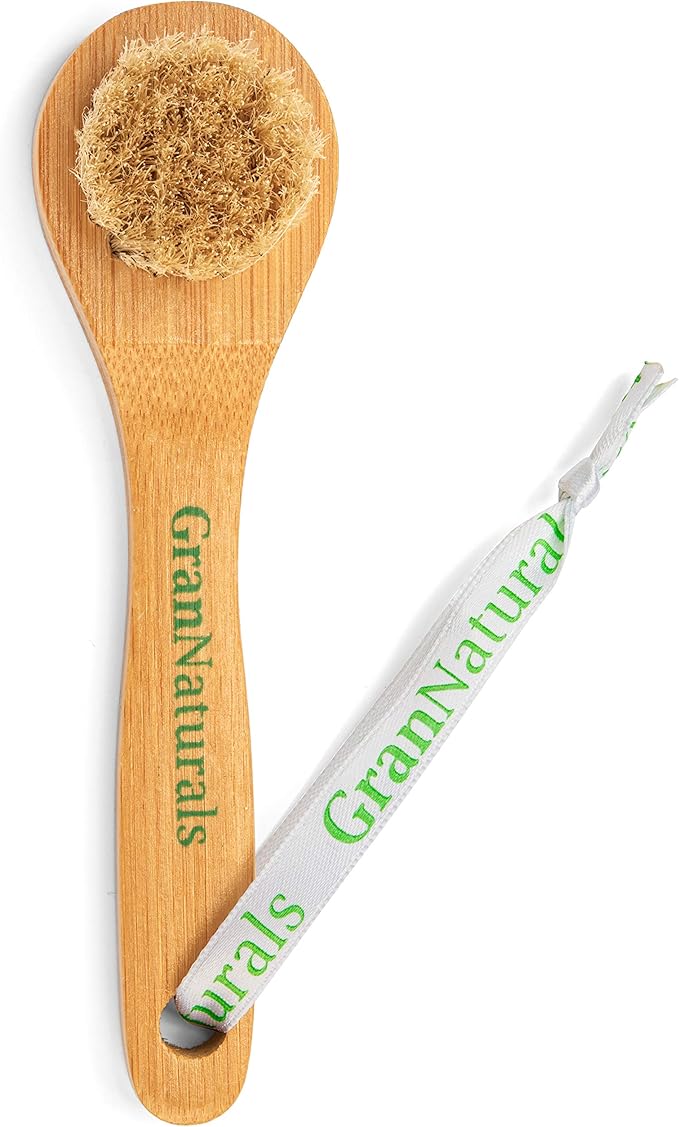 GranNaturals Manual Facial Brush Dry Brushing Scrubber - Stiff Boar Bristles for Exfoliation - Promotes Lymphatic Drainage, Deep Cleansing, Gentle Pore Cleaning for Glowing, Soft Skin - Wooden Handle