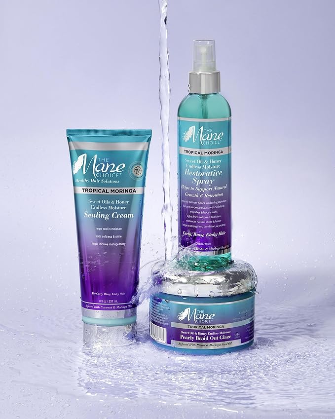 The Mane Choice Tropical Moringa Sweet Oil & Honey Endless Moisture Braid-Out Hair Glaze, Twist & Braid Cream Gel w/Flexible Hold for Hair Definition & Strength, Helps Reduce Frizz & Breakage, 12 Oz