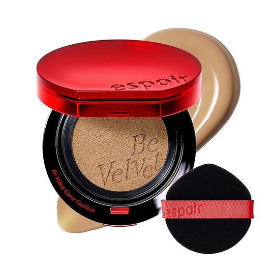 Espoir Be Velvet Cushion Foundation #28.5 Ginger Olive | Quick and Easy Coverage with Long-lasting Color by Zero Oxidation, Velvety Smooth Finish & Lightweight Formula, Vegan, Korean Makeup, 0.46 oz