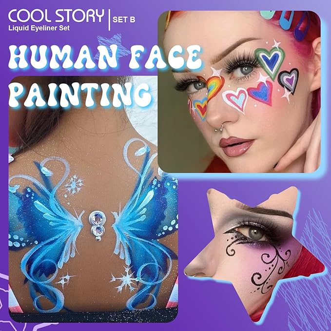 Liquid Eyeliner Waterproof Smudge Proof Colorful Eye Liner 24H Long-Lasting Makeup (SET-B)