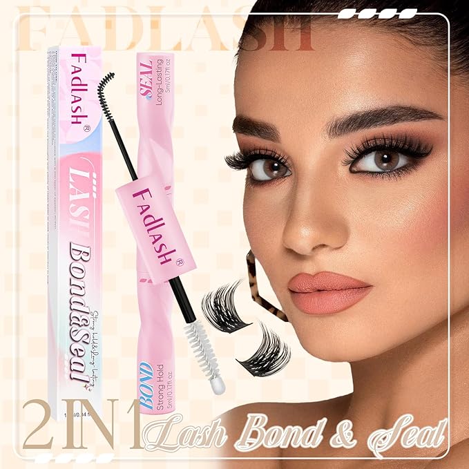 FADLASH Lash Bond and Seal Eyelash Glue DIY 2 in 1 Lash Clusters Glue with Mascara Wand for Strong Hold 72 Hours Long Lasting 10ml
