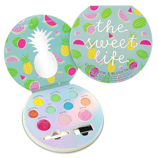 Expressions The Sweet Life Glisten & Glitter Makeup Palette 10 Color Eyeshadow Palette & Blush Makeup Novelty Beauty Set, Fold Out Compact with Mirror,Washable, Non-Toxic