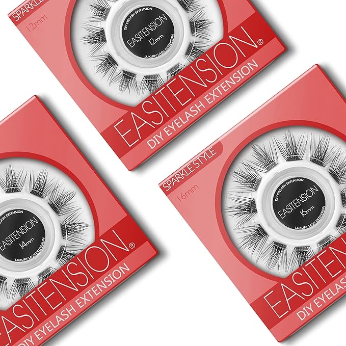 DIY Eyelash Extension, 3D Effect Individual Melt Flare Lash Cluster Natural Lashes Set, Home Eyelash Extension, D curl Lashes Pack 12mm,14mm (12MM-Sparkle)