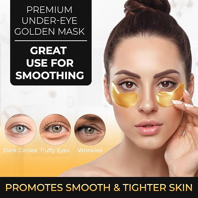 24k Gold Eye Mask - Under Eye Patches for Dark Circles, Puffiness, and Wrinkles - 20 Gold Eye Patches for Puffy Eyes with Collagen and Amino Acids for Intense Hydration and Firming