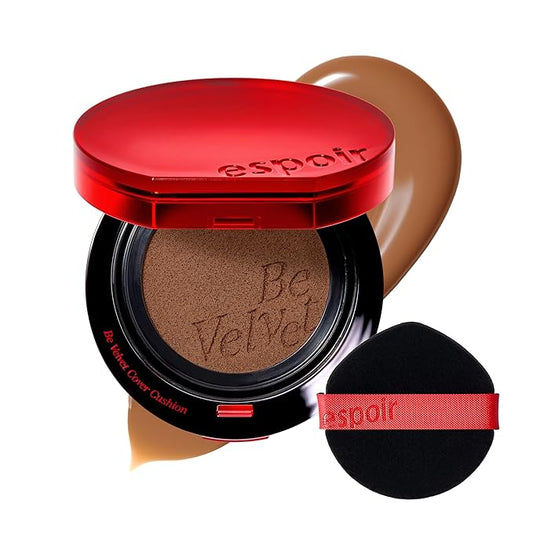Espoir Be Velvet Cushion Foundation #40 Sun Tan | Quick and Easy Coverage with Long-lasting Color by Zero Oxidation, Velvety Smooth Finish & Lightweight Formula, Vegan, Korean Makeup, 0.46 oz