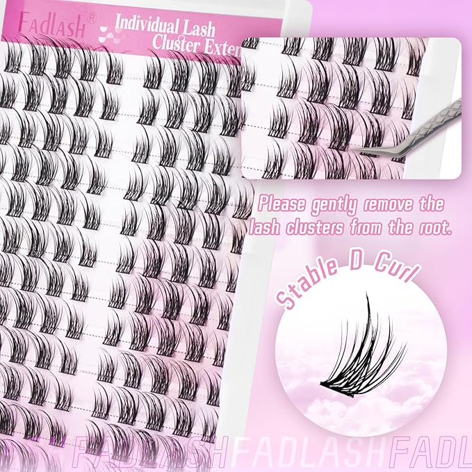 FADLASH Lash Clusters Wispy Eyelash Clusters DIY Reusable Individual Lashes and Waterproof Cluster Eyelash Extensions with Soft Thin Band