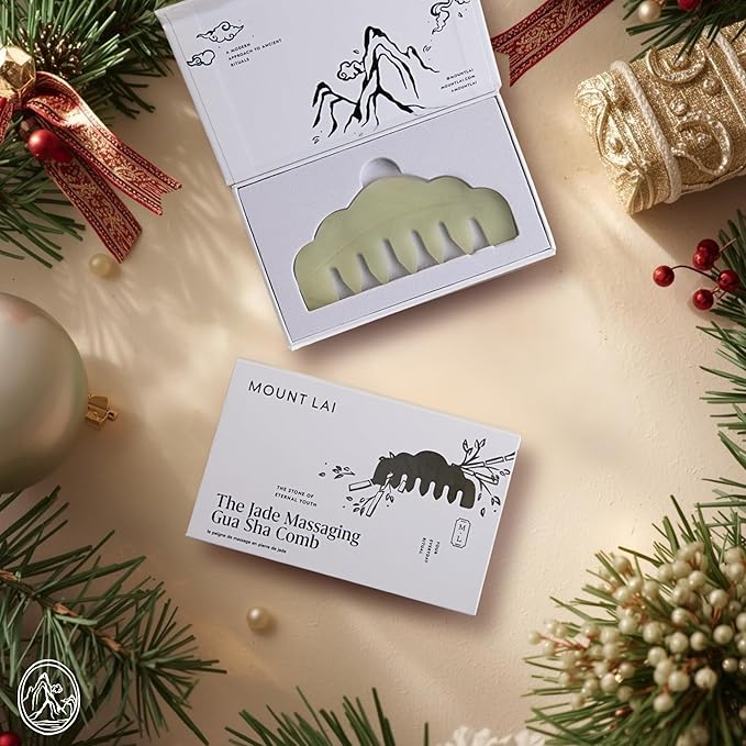 Mount Lai Hand-Carved Natural Jade Gua Sha Scalp Comb – Scalp Massager & Scraping Guasha Tool for Relaxation, Blood Circulation & Cooling