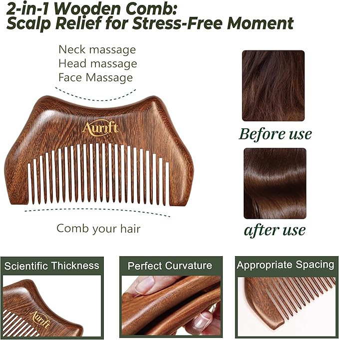 Wooden Gua Sha Tool & Massage Comb Set - 4-in-1 Face Gua Sha and Scalp Massager for Relaxation, Jawline Sculpting & Body Massage, Natural Self-Care Beauty Gift Set for Women, King Wood