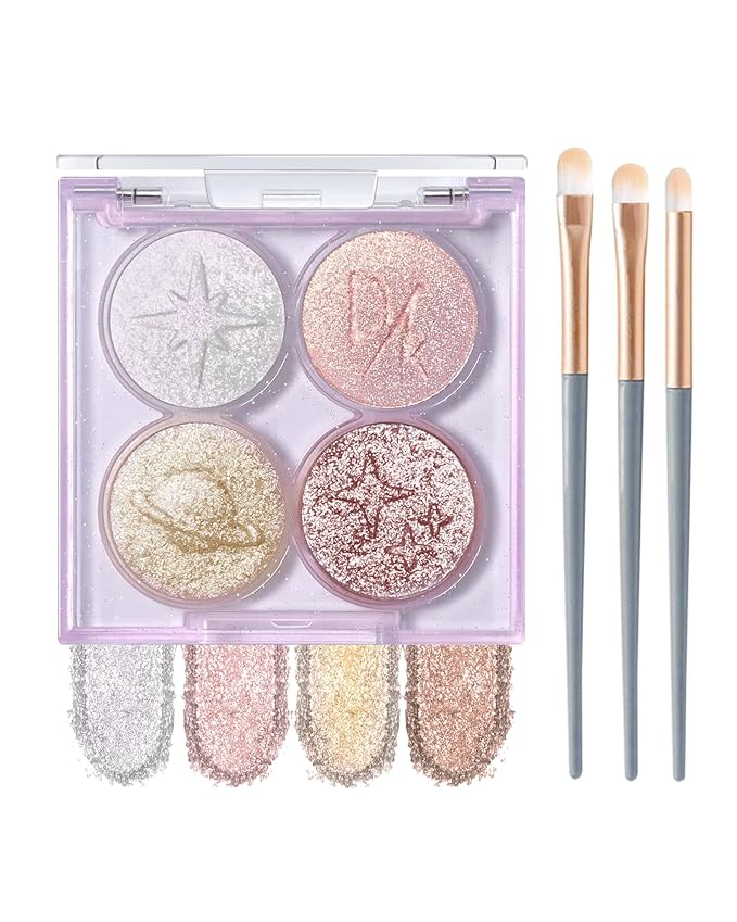 Holographic Multichrome Gold Glitter Eyeshadow&Highlighter Palette, Sparkling Color Shift Metallic Shimmer Face Eye Shadow Palette,Highly Pigmented Creamy Mini Facial Illuminator Fairy Makeup-01