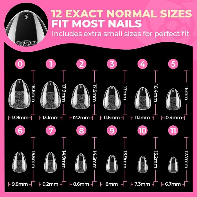 UNA GELLA Extra Short Almond Nail Tips Full Cover 504PCS Gel Nail Tips Short Almond Shaped Nails Tips Soft Gelly Gel Clear Fake Nails Tip for Acrylic Nail Tip Soak Off Home DIY Salon Nails 12 Sizes