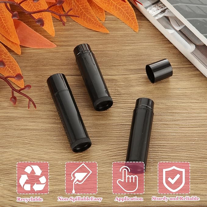 100 Pack Empty Lip Balm Tubes, Black