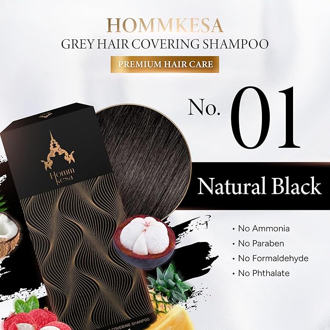 Grey Hair Covering Shampoo (6 Packet) – Premium 3-in-1 Hair Dye Shampoo For Grey Hair (Natural Black)