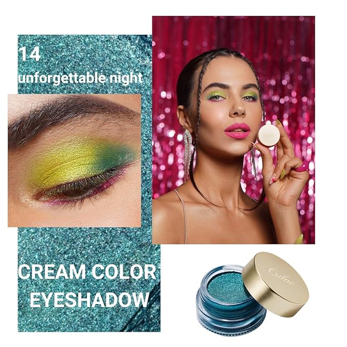 Oulac Teal Eyeshadow Green Glitter Eyeshadow Highly Pigmented Eye Shadow Waterproof & Long Lasting for Women with Moisturizing Formula. Multi-use for Highlighter. 6g (14)