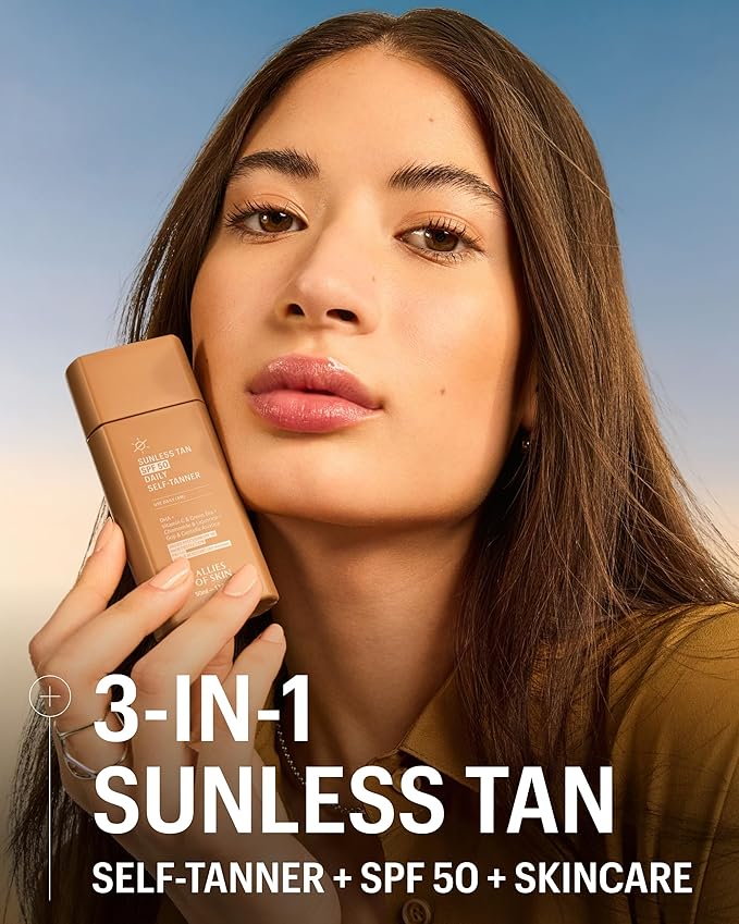 Allies of Skin Daily SPF 50 Daily Self Tanner for Face | Buildable Natural Tan with Sunscreen and Vitamin C | Lightweight Gel Formula for Streak-Free Finish and Glow (1.7 Fl oz)