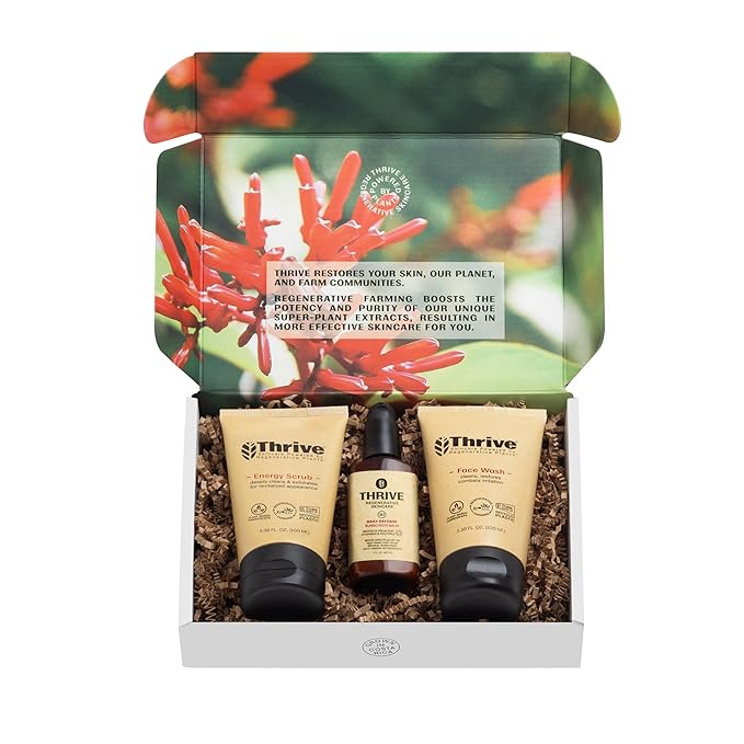 Thrive Natural Care Vacation Skin Care Set - Face Scrub, SPF30 and Face Wash - Vegan & Cruelty Free