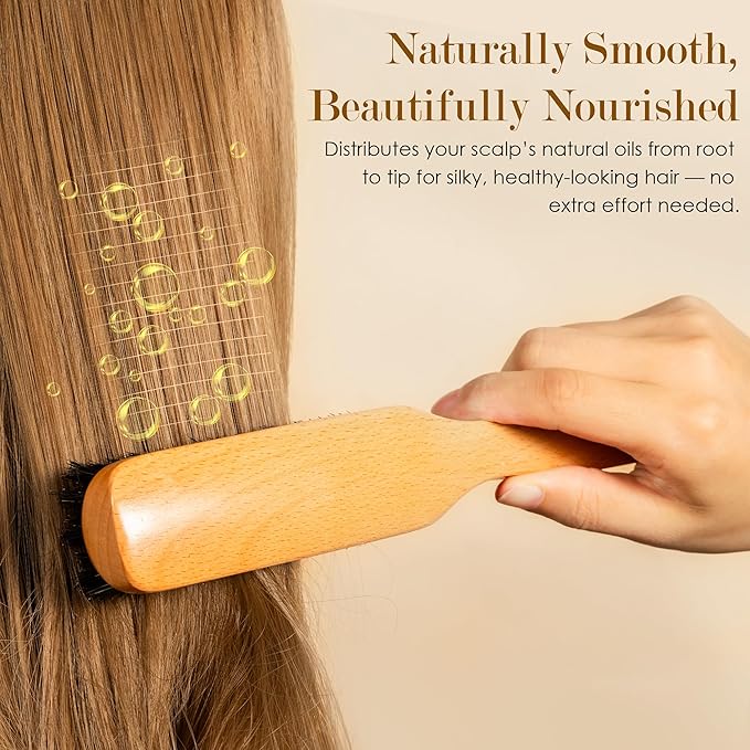 Slick Back Hair Brush for Women Men Kid, Natural Soft Boar Bristle Hair Brush for Thin & Fine Hair, Smoothing Hairbrush for Polishing, Deepening & Styling