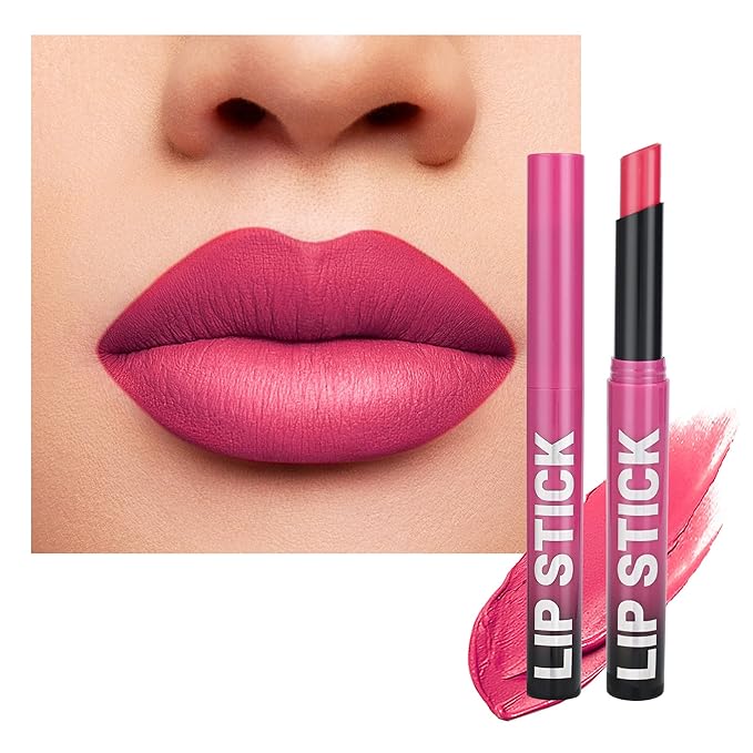 Pitaya Pink Matte Lipstick，Creamy Silky Matte+Lipsticks，Hydrating Balm-in-Lipstick，Velvety Finish for Women Daily Lip Makeup，High-pigment Formula，Easy to use and color，Vegan & Cruelty-Free 05#