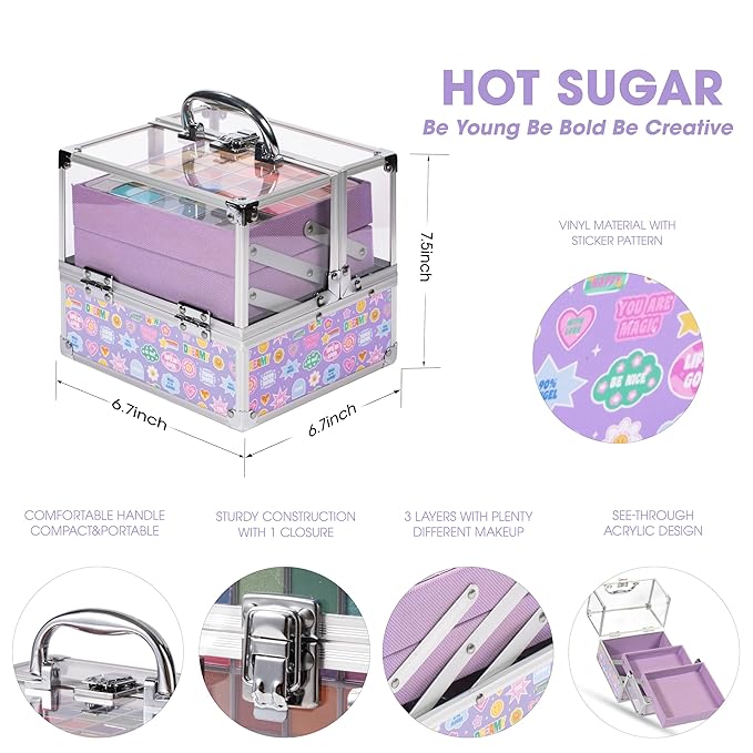 Hot Sugar Make Up Kit for Girls 10-12, Girls Makeup Sets Ages 8-12, Beauty Box for Birthday Parties Makeovers & Christmas (Sticker)