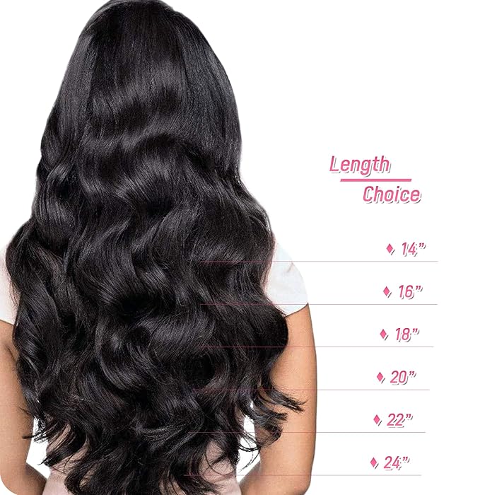 Essent Seamless Body Wave Clip in Hair Extensions Seamless Real Human Hair, 24 Inch 1Pack 130g 7Pcs Human Hair Extensions for Women Natural Black