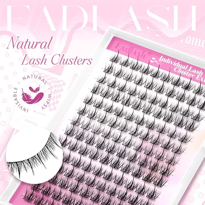 FADLASH Lash Clusters Natural Eyelash Clusters Waterproof False Eyelashes with Invisible Lash Band Comfortable and Lightweight Cluster Lashes DIY Reusable Cluster Eyelash Extensions at Home