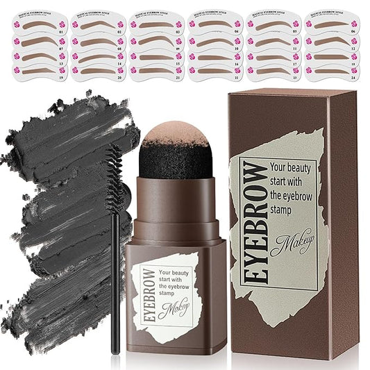 Eyebrow Stamp Stencil Kit - 24PCS Eyebrow Stencils for Perfect Brow, Eyebrow Stamp Long-lasting Waterproof & Smudge-Proof, Eyebrow Kit with Eyebrow Brush for Thin & Thick Brow (Dark Black)