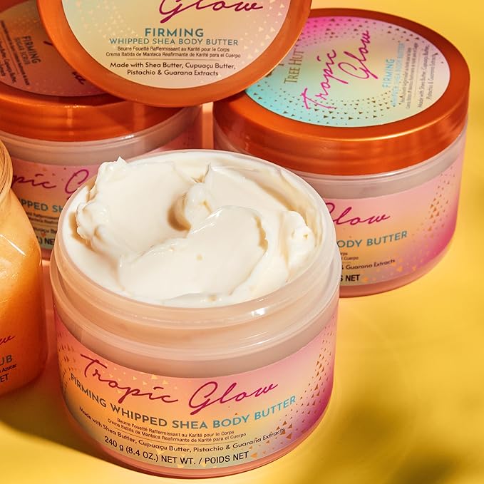 Tree Hut Tropic Glow Whipped Body Butter, Warm Scent with Almond, Golden Amber, and Australian Sandalwood, Long-Lasting Hydration for Soft, Glowing Skin, 8.4 oz