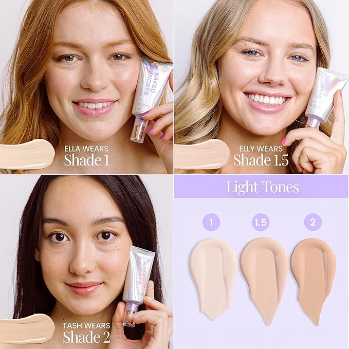 Naked Sundays BeautyScreen™ SPF 50 Mineral Peptide Foundation Tint – 2-in-1 Skin Tint & Mineral Sunscreen | Radiant, Buildable Coverage, Acne-Safe, Infused with Peptides (1.5 Fair Cool, 1.01 Oz)