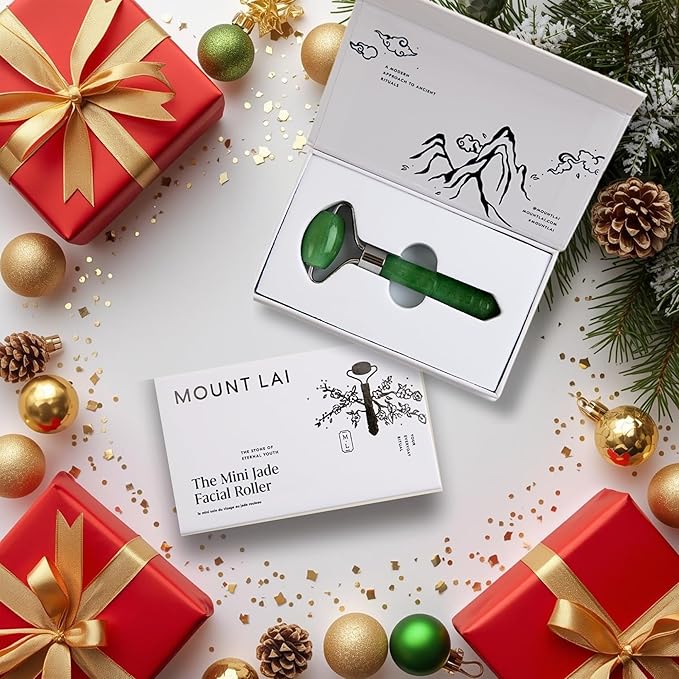 Mount Lai Mini Jade Face Roller - Authentic Jade Roller for Tension Relief, Puffiness & Radiant Skin, Relaxing Face Massager for All Skin Types