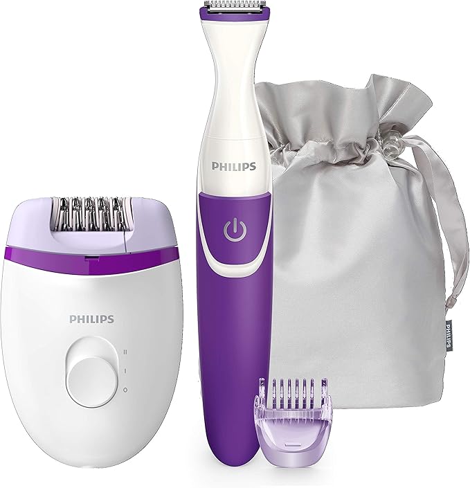 Philips Satinelle Essential Corded Compact epilator Incl. Bikini Trimmer, Brp505/00, 1 Count