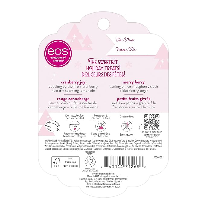 eos Holiday Lip Balm Gift- Cranberry Joy & Merry Berry, Stocking Stuffers, All-Day Moisture Lip Care, 0.14 oz, 2-Pack