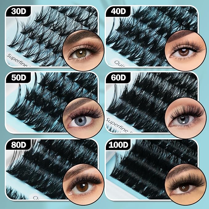 DIY 30-100P Lash Extension Kit Bond and Seal Tweezers Individual Volume Lash Clusters C Curl clut Individual Lashes Lash Clusters Kit Thick Eyelash Extension Kit 708pcs Thin Band