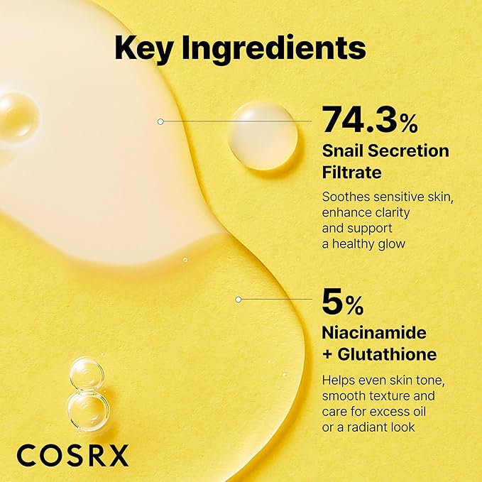COSRX Snail Mucin 74% + Niacinamide 5% Dual Essence, Anti Aging Face Serum for Dull Skin, Sensitive Skin, Not Tested on Animals, Korean Skin Care, Stocking Stuffers for Women, 2.70 fl.oz / 80ml