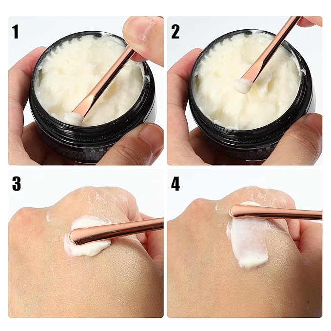 VOCOSTE 4 Pcs Makeup Spatula Mini Spoon, Eye Cream Massage Sticks Beauty Scoop, for Facial Cosmetic Face Cream, Zinc Alloy 2.32"x0.30", Rose Gold Tone