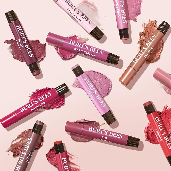 Burt's Bees Shimmer Lip Tint Set, Tinted Lip Balm Stick, Moisturizing for All Day Hydration with Natural Origin Glowy Pigmented Finish & Buildable Color, Rhubarb (4-Pack)