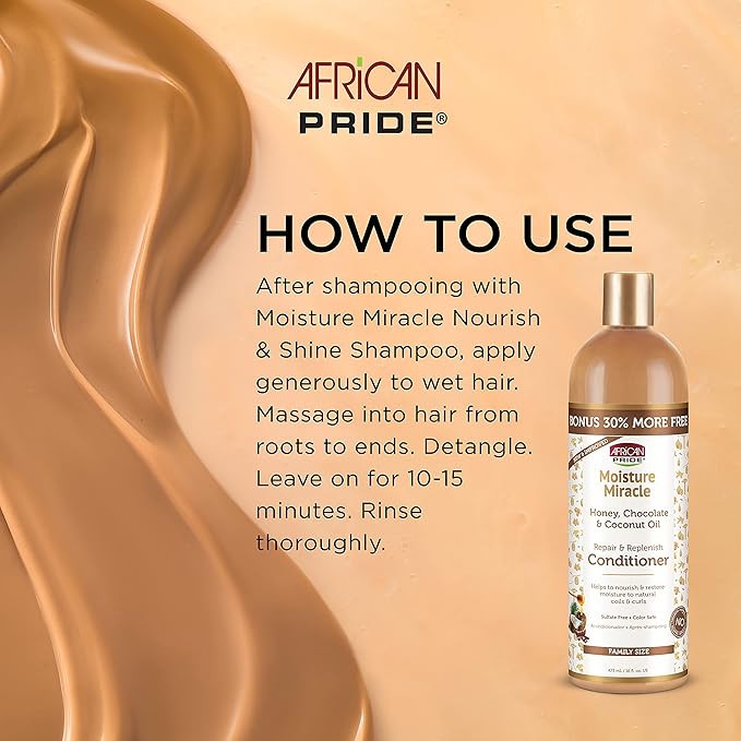 African Pride Moisture Miracle - For Natural Coils & Curls, Nourishes & Shines, Sulfate Free, Color Safe (16 Oz (3-in-1 Set))