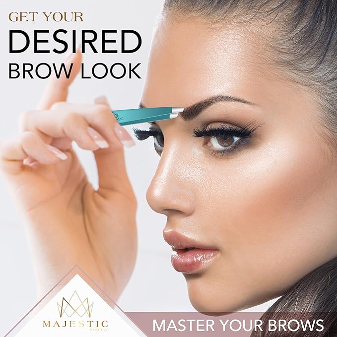 Majestic Bombay Fine Point + Slant Tweezers for Women and Men – Splinter Ticks, Facial, Brow and Ingrown Hair Removal–Sharp, Needle Nose, Surgical Tweezers Precision best tweezers for chin hair